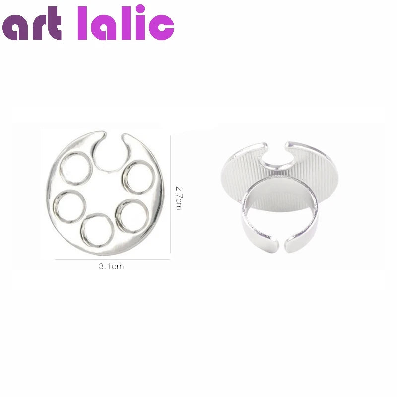 Mini Nail Art Color Palette, Round Footprint Design, Finger Ring Mixing, UV Gel Painting, Manicure Tools, Cute, 1Pc
