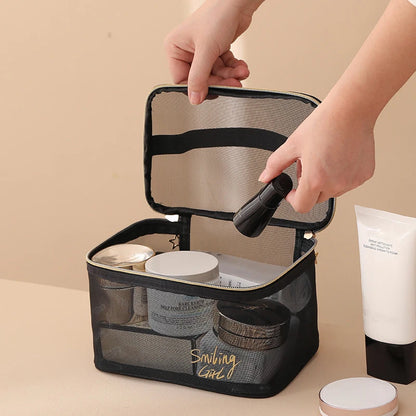 1pc Black Mesh Women'S Cosmetic Bag Transparent Travel Comsetics Brushes Organizer Beauty Case Small Large Toiletry Makeup Bag