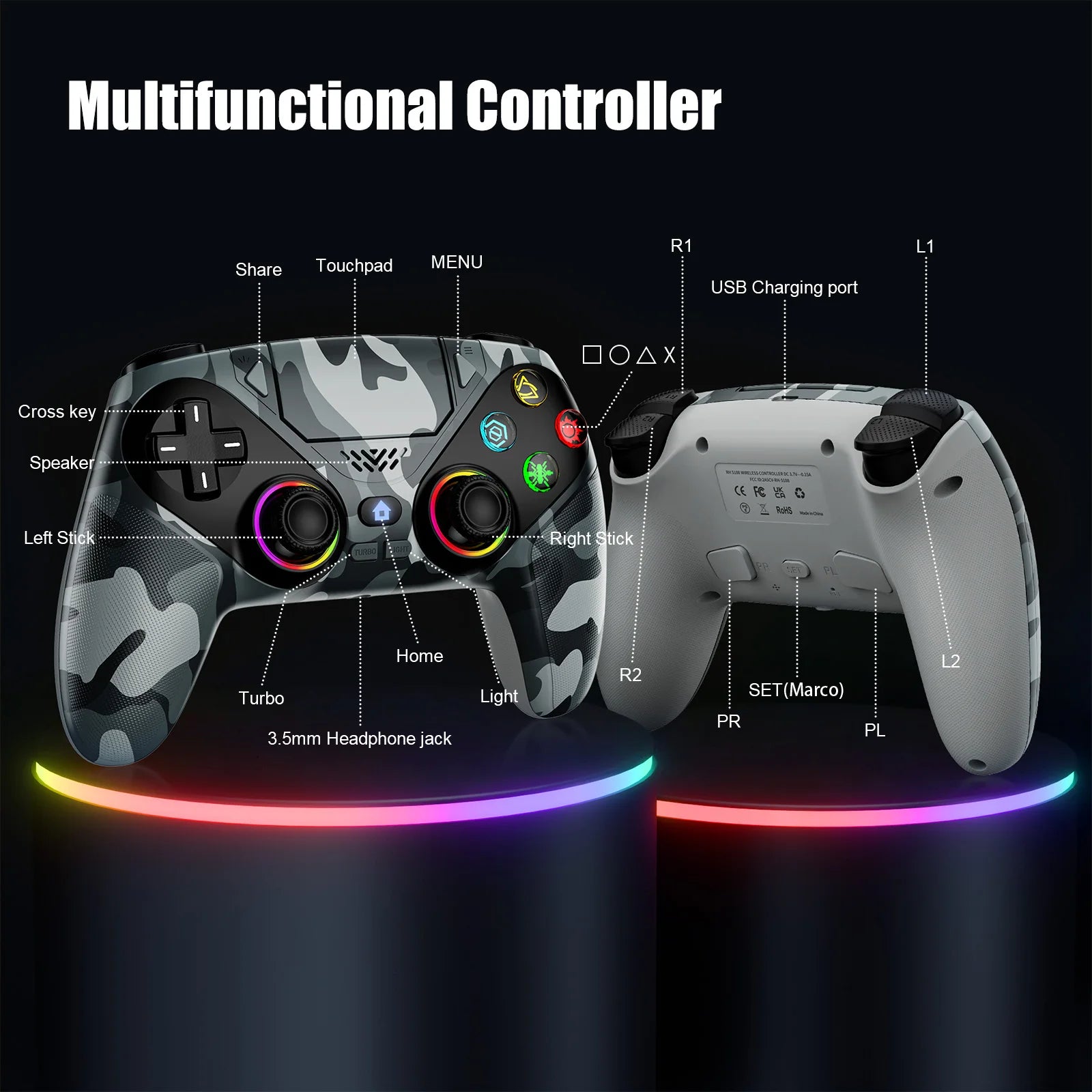 Controller For Playstation 5 PS5/PS5 Pro/Slim/PC Gamepads W/Hall Effect RGB Wireless Game Control Joystick Marco/Turbo Program