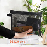 Portable Large Capacity Mesh Cosmetic Bag Zipper Bag Pencil Cases Storage Toiletry Bag Transparent Square Bag Makeup Bag Ladies
