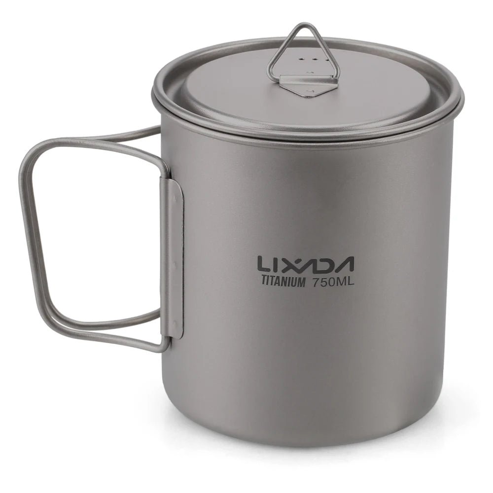 Taza de agua ultraligera de titanio Lixada con asa plegable, portátil para exteriores, camping, picnic, 300 ml/350 ml/550 ml/650 ml