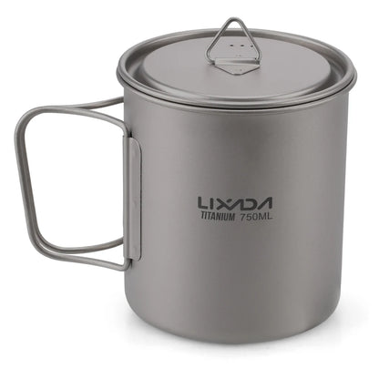 Taza de agua ultraligera de titanio Lixada con asa plegable, portátil para exteriores, camping, picnic, 300 ml/350 ml/550 ml/650 ml
