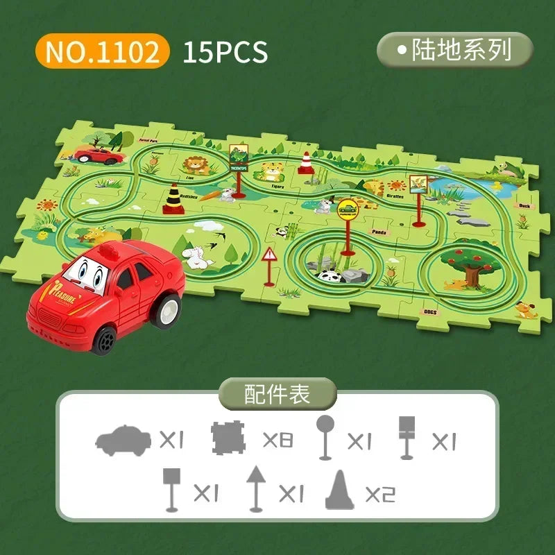Kids puzzle rail car DIY assembly electric trolley automatic rail city scene building puzzle toys