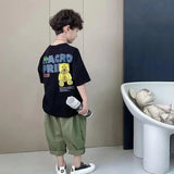 Camiseta de manga corta de verano para niños, Top de cuello redondo para niños pequeños y medianos, moda informal versátil de media manga