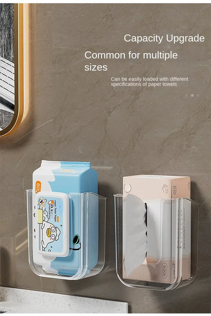 Wall-Mounted Wet Wipe Dispenser, Self-Adhesive Plastic Holder, with Large Opening, for Bathroom Tissue Storage Box Organizer