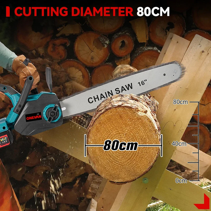 16Inch 8000W Brushless Electric Chainsaw LED Auto Oiling Cordless Woodworking Garden Chain Saw Power Tool For 21V 18V Battery