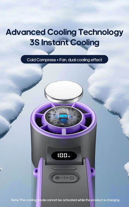 KINSCOTER Portable Air Cooling Turbo Fan 3600mAh 100 Wind Speeds Adjustable Outdoor Foldable Student Handheld Fan with Lanyard
