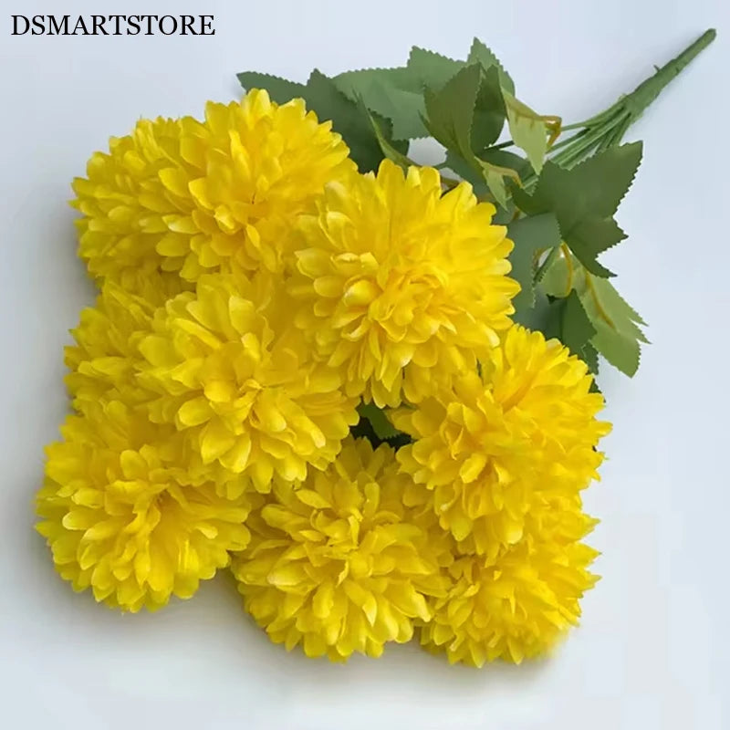 9 Heads Artificial Flowers Ball chrysanthemum Hydrangea Home decor Green Plant Bouquet Bridal Bouquet DIY Wedding Decoration