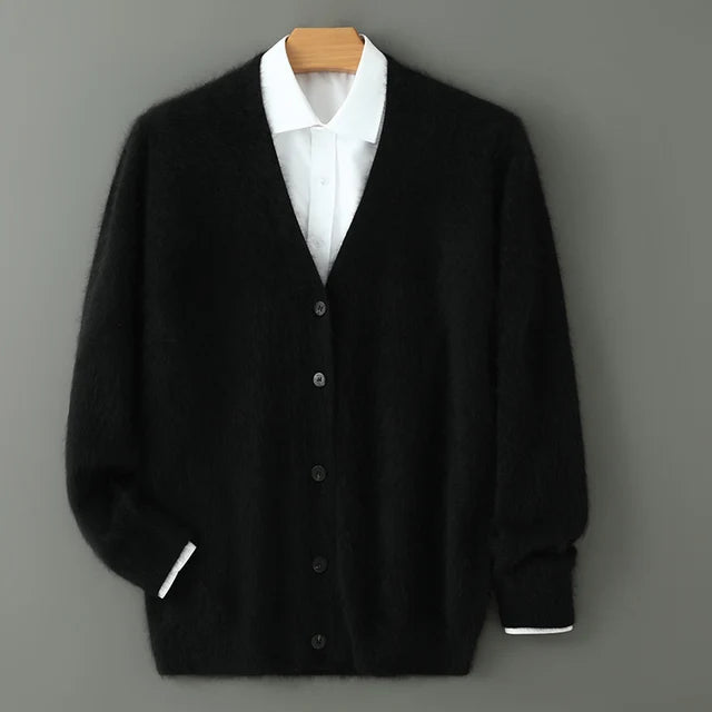 Plus size feminino outono inverno novo cardigan com decote em v topo 100% vison cashmere camisola de malha casual solto grande manga comprida topos