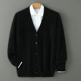 Plus size feminino outono inverno novo cardigan com decote em v topo 100% vison cashmere camisola de malha casual solto grande manga comprida topos