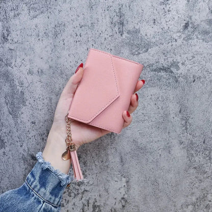 Carteras cortas de moda para mujer, de piel sintética, de lujo, con borlas, con broche, monedero pequeño, tarjetero