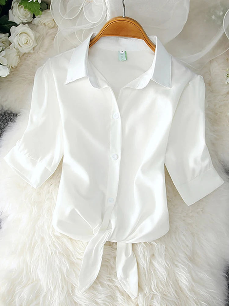 2025 New Women's Tops Fashion Women Summer Chiffon Blouse Short Sleeve Casual Shirt White Ropa Mujer Blusas Feminino