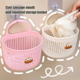 Cute Reusable Kitchen Hanging Baskets Wall-mounted Cartoon Storage Basket Space-Saving Sausage Mouth Organizer
