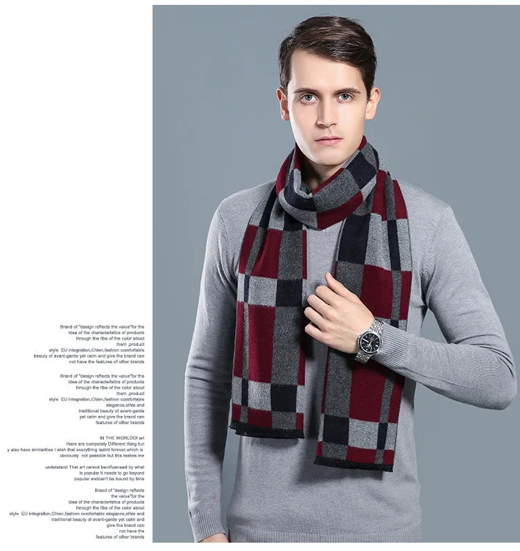Designer Brand Plaid Men's Cashmere Scarf Winter Warm Scarves Shawls Casual Business Long Wraps Pashmina Christmas Gift for Man