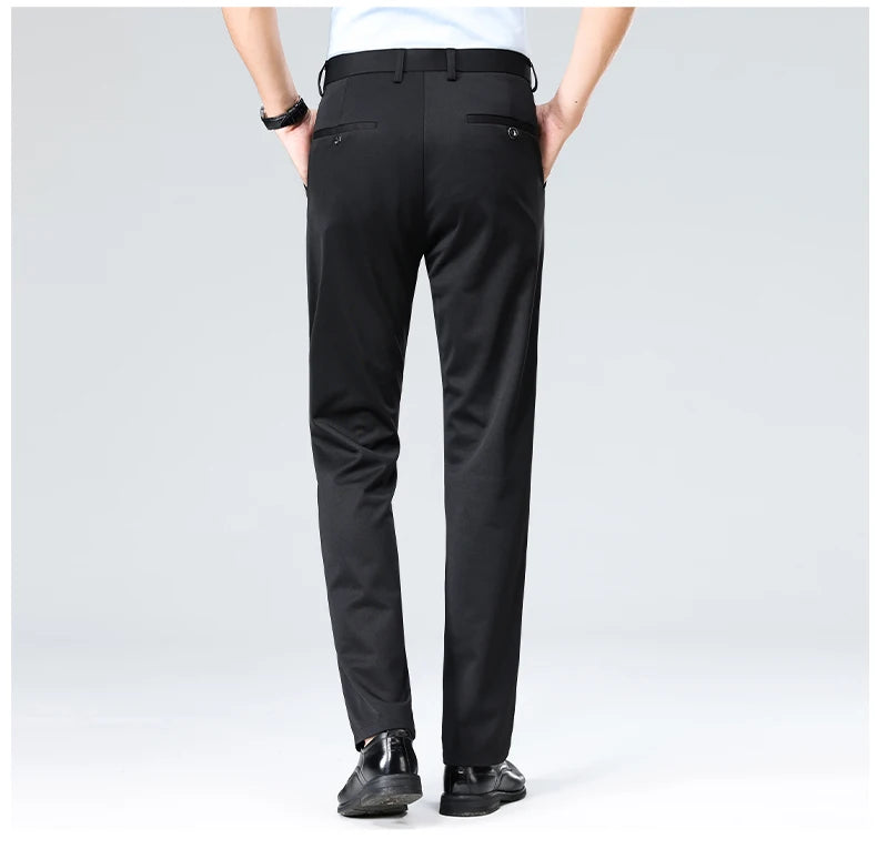 Pantalones de talla grande para hombre, pantalones de traje de negocios, pantalones de vestir formales elásticos, pantalones negros clásicos para hombre grande