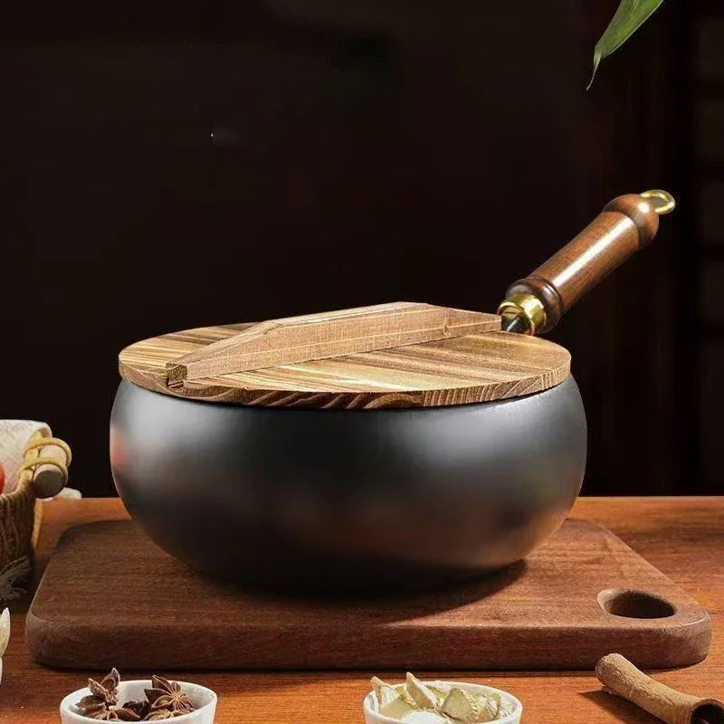 Handmade Forging NON-STICK PAN Household Stir Fry Stew Pot Flat Bottom Small Frying Pan Kitchen Gas Stove Universal Pan Cookware