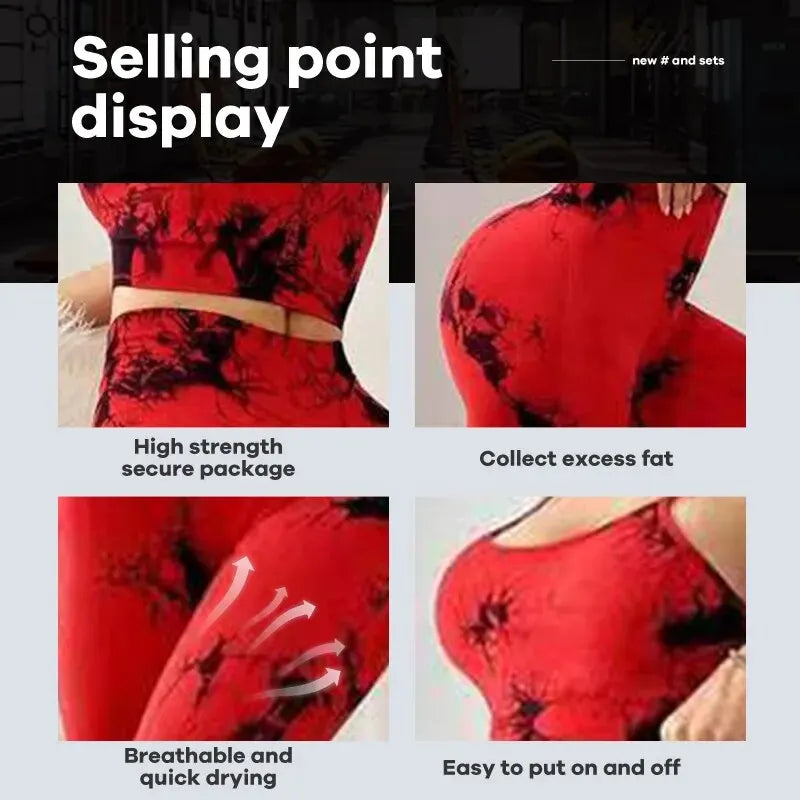 Conjunto deportivo de yoga con teñido anudado para mujer, conjunto deportivo de fitness, sujetador deportivo y leggings de cintura alta, ropa de gimnasio, trajes deportivos sin costuras