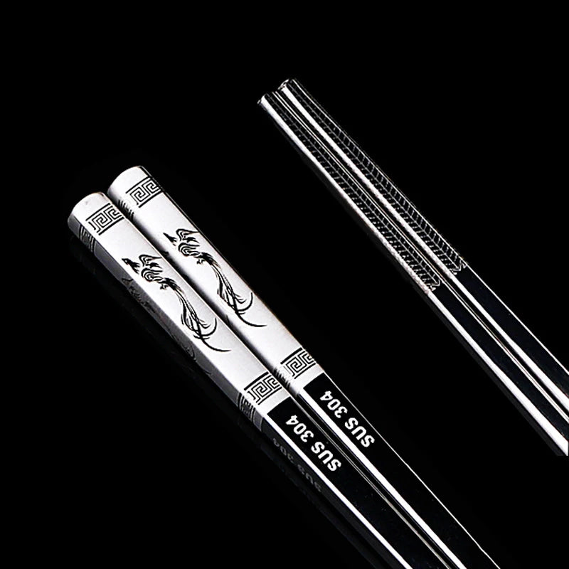23cm Exquisite Dragon Pattern Chopsticks 304 Stainless Steel Non-slip Chinese Chopstick Food Sushi Sticks Home Kitchen Tableware