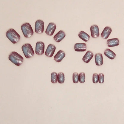 24Pcs/Box Aurora False Nail Detachable Short Round Fake Nails for DIY for Salon French Nail Tips Full Cover Press On Nails