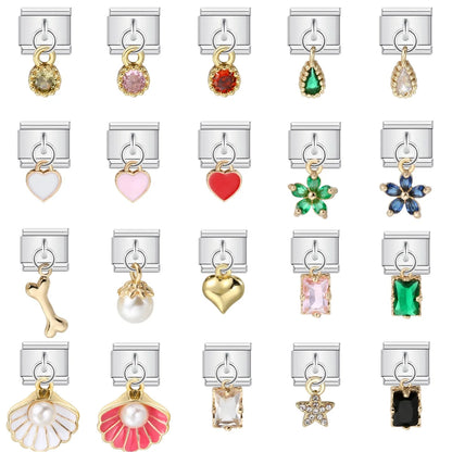 Pulsera con dijes italianos, nueva serie de colgantes, concha, perla de imitación, corazón, cadena personalizada, Y2k, fabricación de joyas DIY