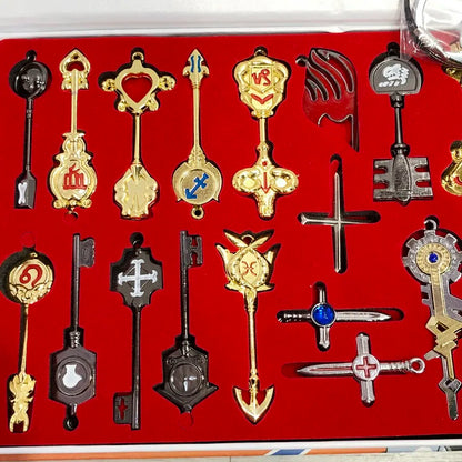 Anime Pendants Jewelry Necklace Keyrings Elza Lucy Keys Set Zodiac Star Spirit Magician Summons Cosplay Key Ring Gift