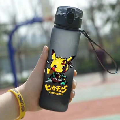 Anime Pokemon Portable Plastic Water Bottle 560ML Ash Ketchum Pikachu High Capacity Insulation Outdoor Water Cup for Kids Gift