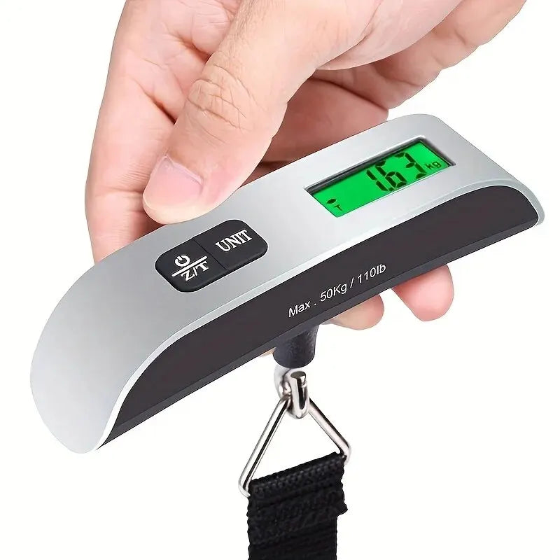 Báscula portátil digital con pantalla LCD, 110 lb/50 kg, electrónica, para colgar maletas, pesas de viaje, para equipaje