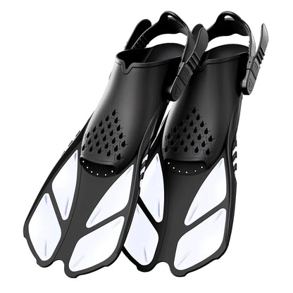 Aletas de snorkel con hebillas ajustables, aletas de natación cortas de silicona, zapatos de buceo con tacón abierto, talla de viaje, para adultos, hombres y mujeres