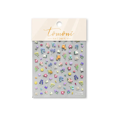 Colorful Sparkling Glass Fragment Spring Wildflowers High Quality Adhesive Flash Nail Stickers Art Decorations Design T-3784