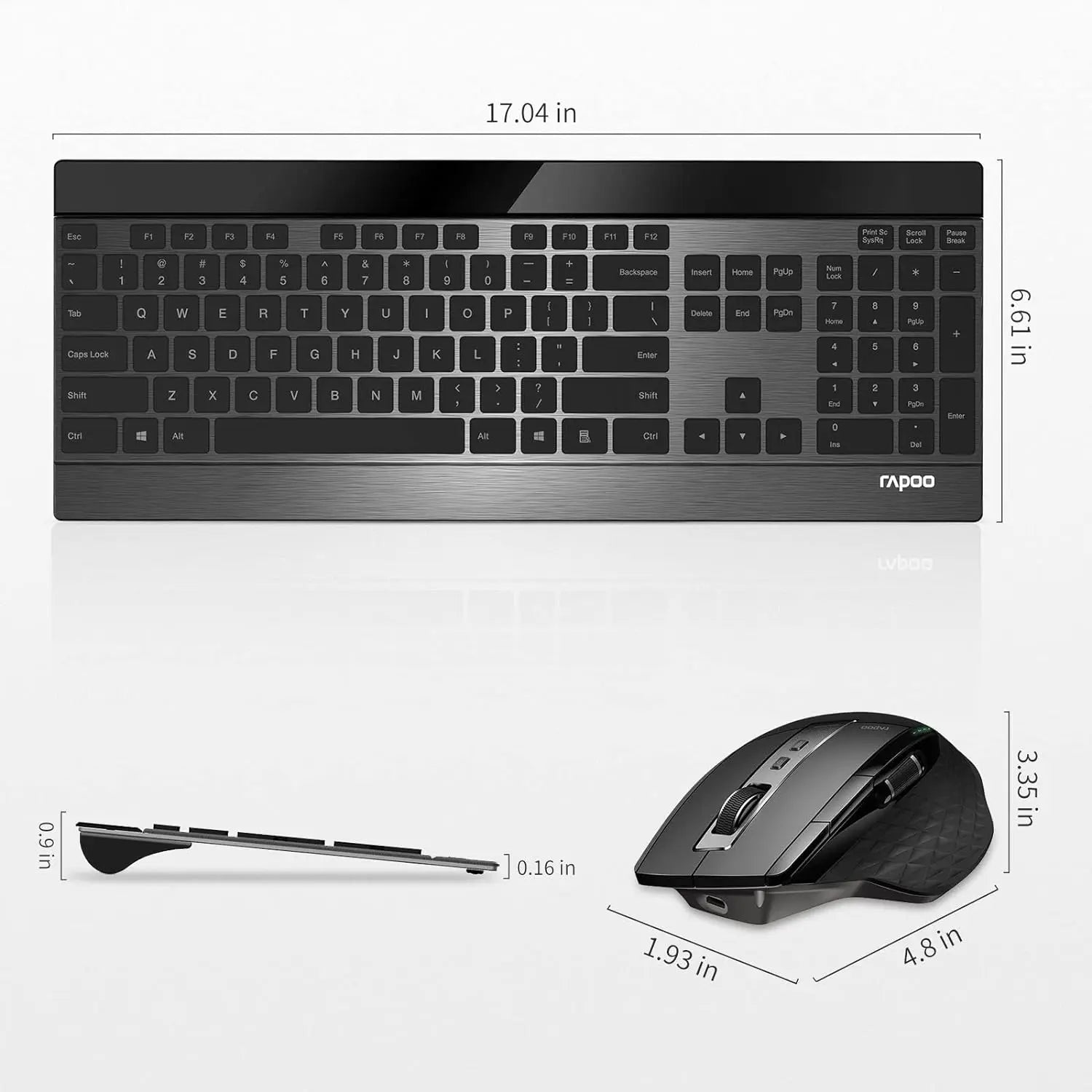 Rapoo 9900M Multi-Mode Bluetooth Wireless Keyboard and Mouse Combo Connect Up to 4 Devices Ultra-Slim Keyboard and Laser Mouse
