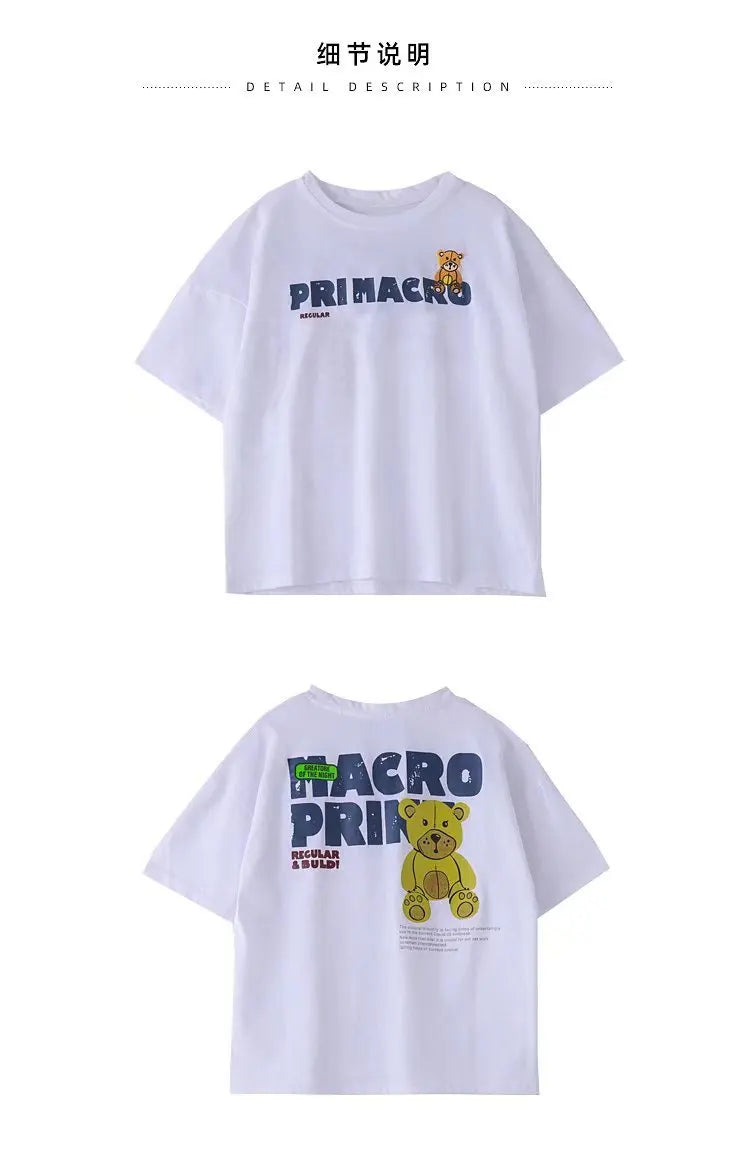 Camiseta de manga corta de verano para niños, Top de cuello redondo para niños pequeños y medianos, moda informal versátil de media manga