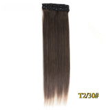 Kit 4 peças extensões de cabelo liso 60cm clip in aplique sintético ombre castanho e louro
