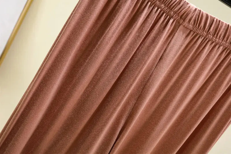 Plus size L to 6XL U-Neck Women's  Modal pant calf-length summer wide leg pants drawstring short pants casual homewear pants