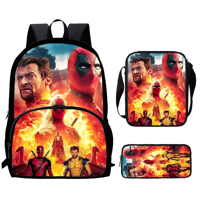 Mochilas para niños de 3 piezas con dibujos animados de DEADPOOL y WOLVERINE, mochila para estudiantes, bolso de hombro, estuche para lápices, regalo perfecto para niños y niñas.