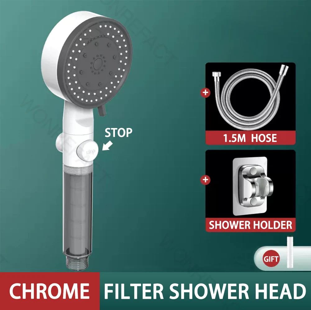 10 Mode Filter Shower Head Adjustable High Pressure Water Saving Shower One-click Water Stop Skin Care Shower Head Universal