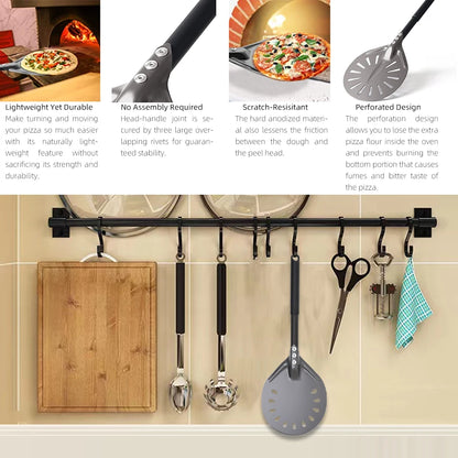6&12 13 14  Inch Pizza Perforated Shovel Paddle Pizza Oven Turning Peel Hard  Anodized Pizza  Baking Kitchen Tool Spatula