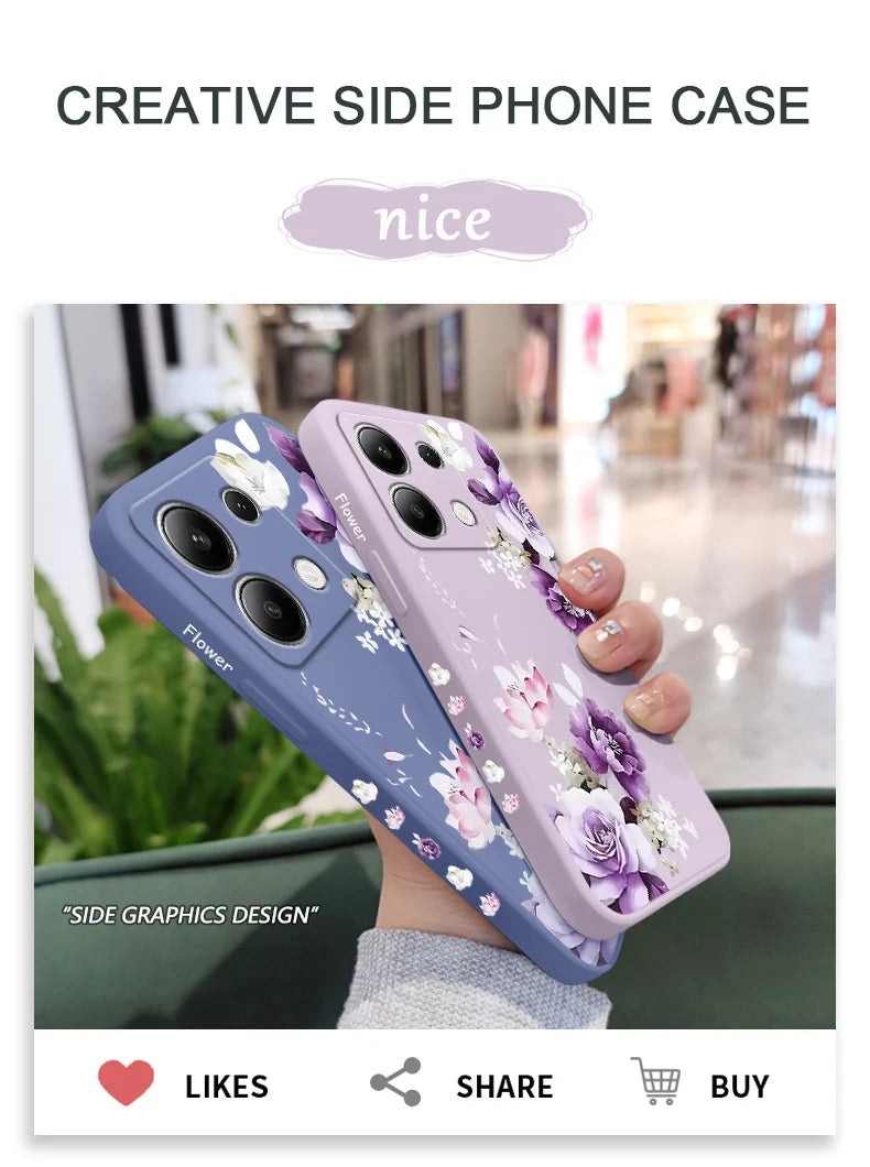 Beautiful Peony Phone Case For Xiaomi Redmi Note 14 13 12 12S 11 11S 10 10S 9 9S Pro Plus 4G 5G Liquid Silicone Cover