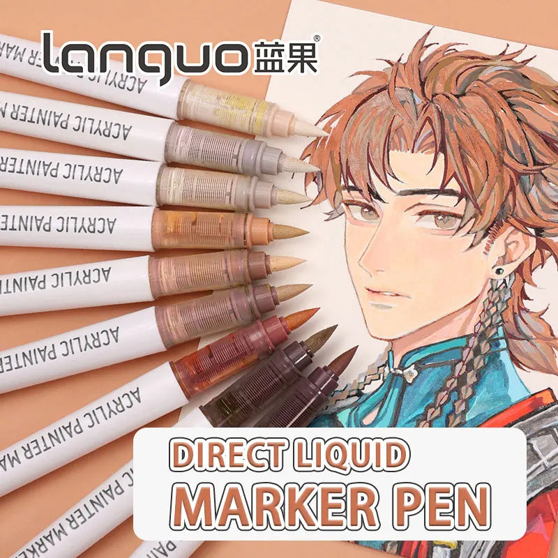 Languo 9pcs/box Soft Brush Acrylic Marker Pen Set, DIY Hand Drawn, Paint Art Markers pens, Student Graffiti Acrylic Paint Pens, M720