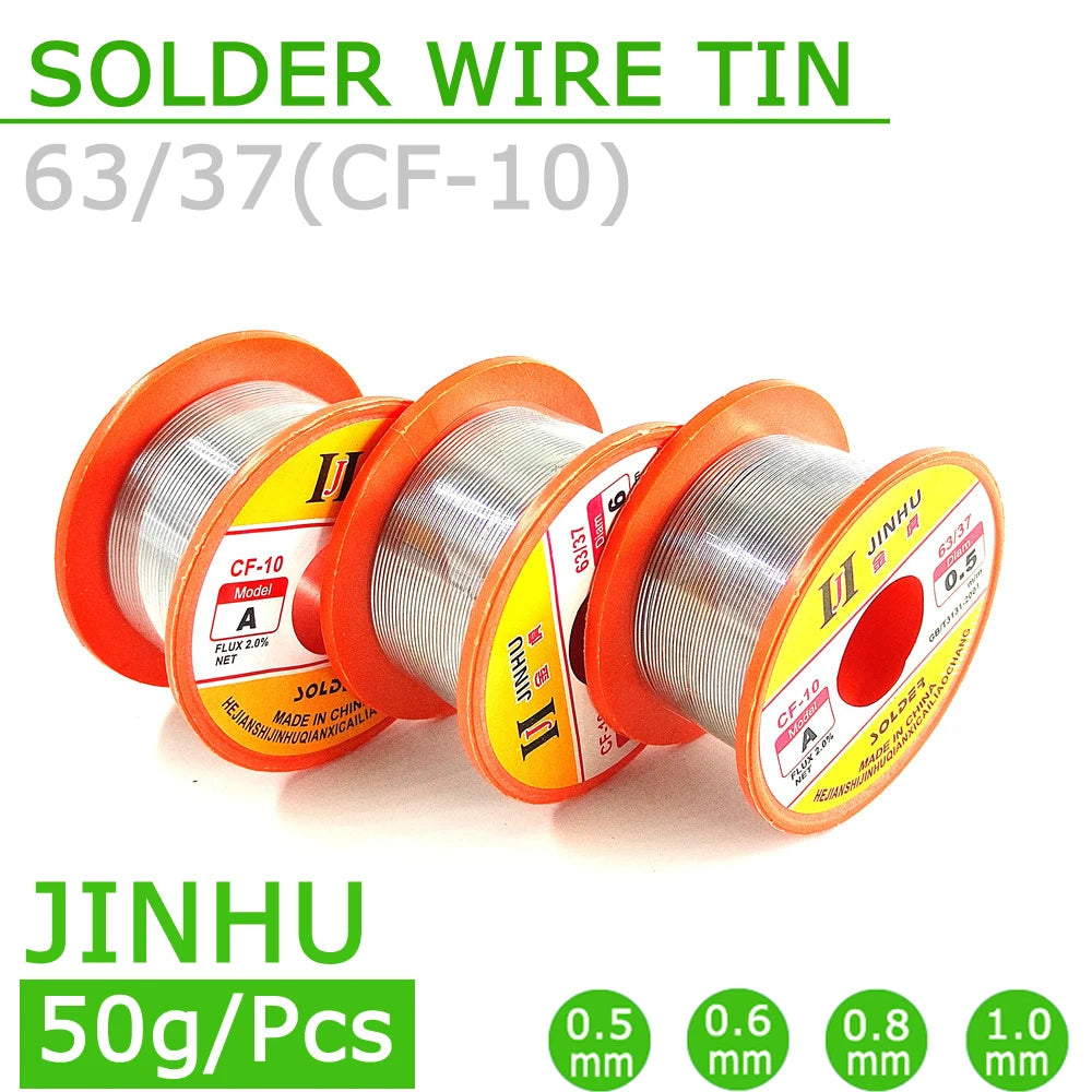 JINHU CF-10 - Alambre de soldadura de estaño (0,5/0,6/0,8/1,0 mm, 63/37, fundente, 2,0 %, 13,7 m), rollo de alambre para soldar para bricolaje