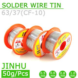 JINHU CF-10 - Alambre de soldadura de estaño (0,5/0,6/0,8/1,0 mm, 63/37, fundente, 2,0 %, 13,7 m), rollo de alambre para soldar para bricolaje