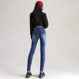 Women's Thermal Jeans Winter Snow Warm Plush Stretch Jeans Lady Skinny Thick Fleece Denim Long Pants Retro Blue Pencil Trousers
