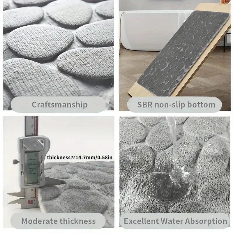 2PC Embossed Stone Pattern Toilet Mat Door Mats Absorb Water Mats Non-slip Carpet Mat, Can Wash Strip Carpet Home Decoration