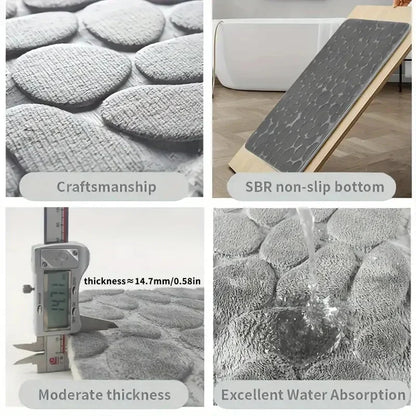 2PC Embossed Stone Pattern Toilet Mat Door Mats Absorb Water Mats Non-slip Carpet Mat, Can Wash Strip Carpet Home Decoration