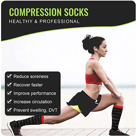 4 Pairs/Pack Compression Socks High Sports Socks for Women Men Running Hiking Edema Diabetes Varicose Veins Socks 20-30mmHg