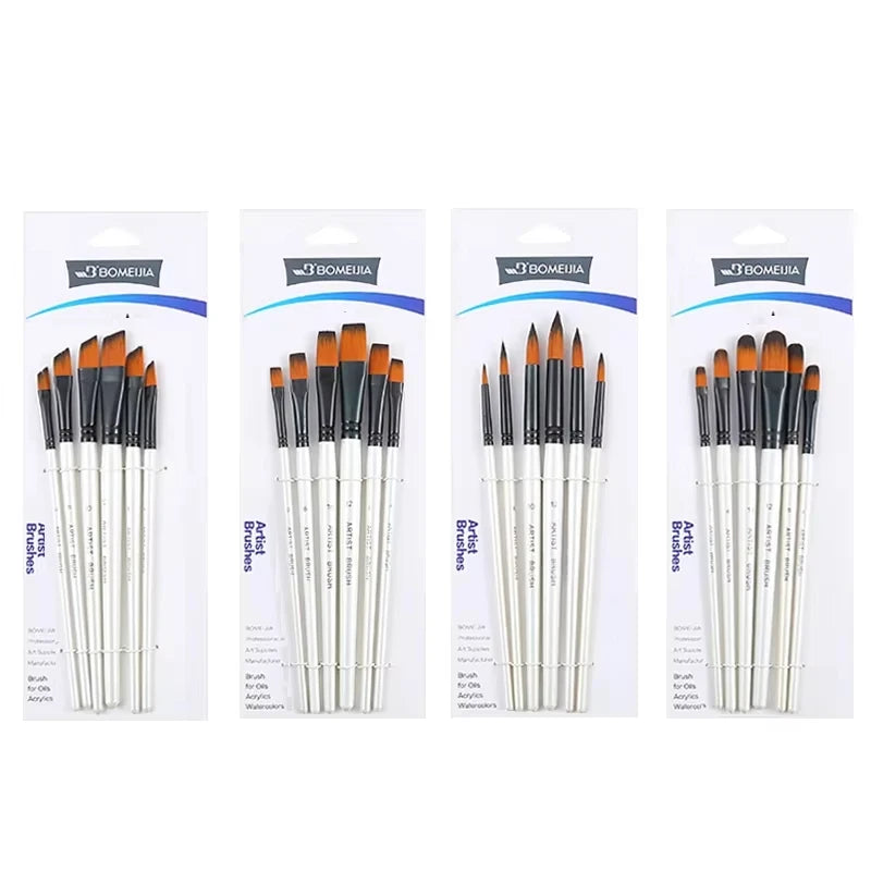 6pcs/set Artist Paint Brushes Two-tone Nylon Tips Artist Paint Brush For Acrylic Oil Watercolor Acrylic Paint Body Face Rock Art