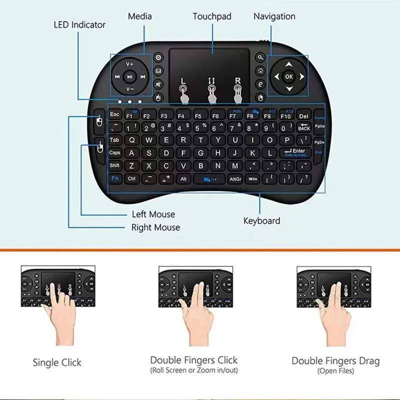 Teclado inalámbrico i8 de 2,4 GHz, miniteclado táctil en inglés y ruso, ratón aéreo, control remoto, portátil, TV Box, proyector.