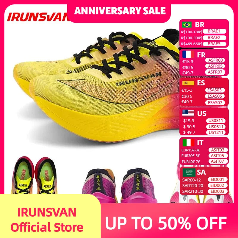 IRUNSVAN Nylon Carbon Plate Professional Marathon Running Shoes for Men Lightweight Cushioning Training Outdoor Sneakers Women