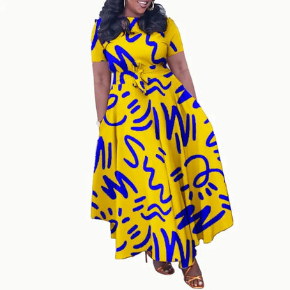 2025 Dashiki Fashion Belted Maxi Long Party Dress Vintage Printed Sundress Casual Vestidos Robe african dress Summer Women Dress