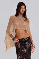 Jaded London gold knit hollowed-out one-piece top halter shawl multi-wear holiday style halter