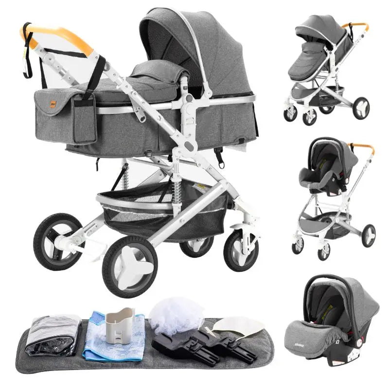 Newest Luxury Baby Stroller 3 in 1 Portable Travel Baby Carriage Fold Pram High Landscape Aluminum Frame Newborn Infant Stroller